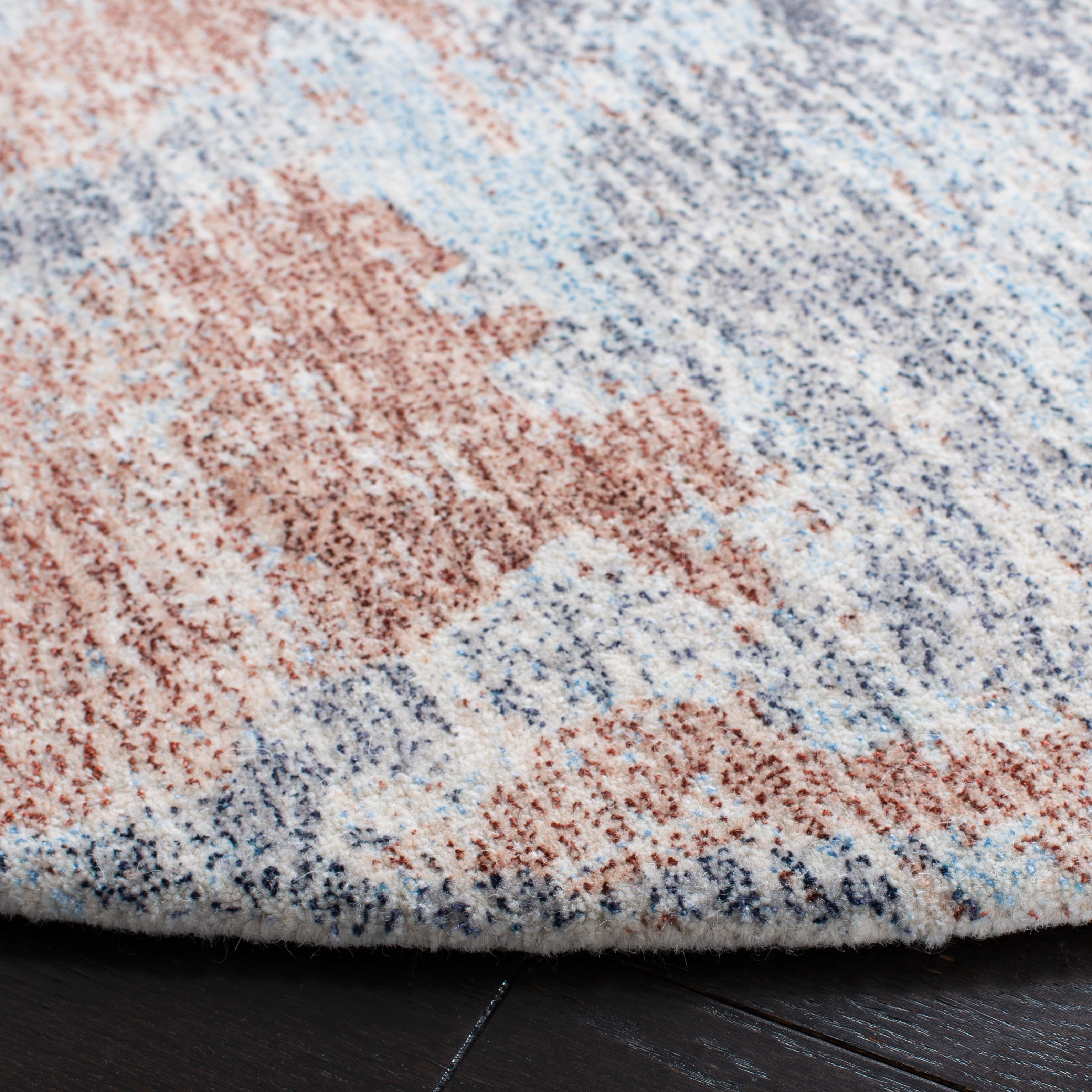 SAFAVIEH Restoration Vintage Janae Abstract Area Rug, Blue/Brown, 6' x 6' Round