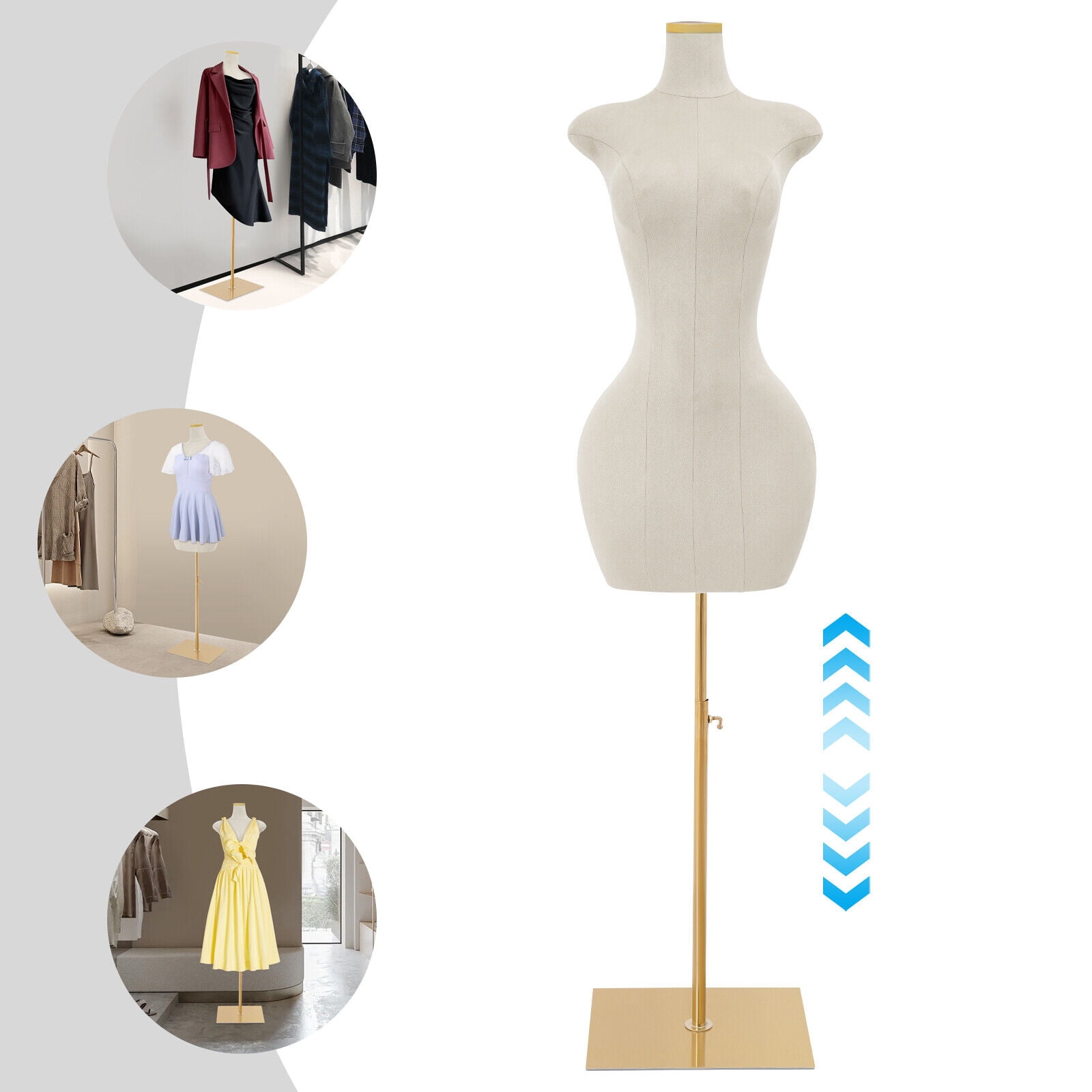 White Adjustable Dress Form Mannequin - 150-210cm Height, 94cm Bust - Professional Display for Boutiques & Tailors