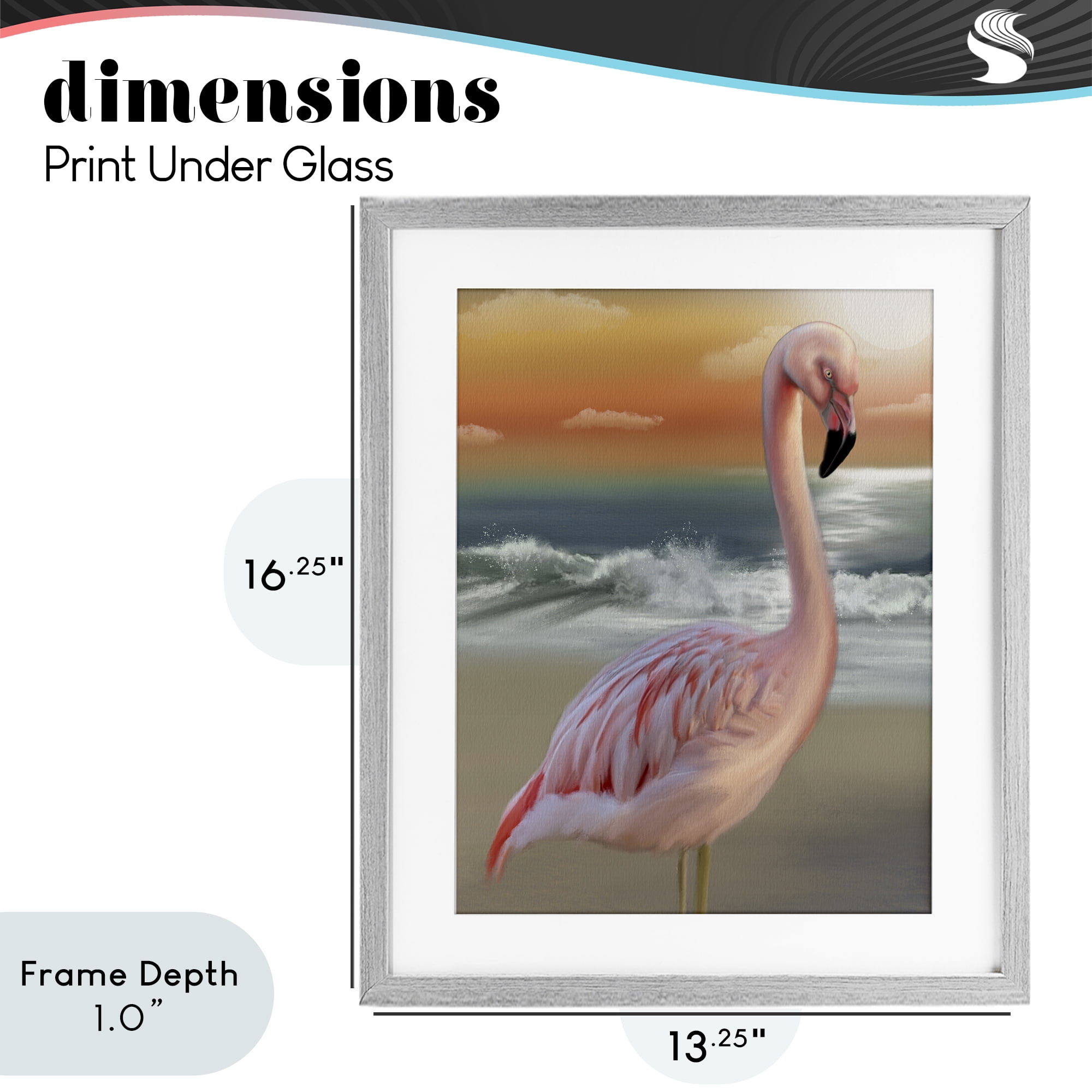 Stupell Industries Coastal Beach Flamingo Gray Framed Print Under Glass, design by Matthew Piotrowicz