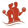 thumbnail image 3 of Fitness Duvet Cover Set, Muscled Man and Woman Silhouettes Holding Dumbbells Gym Strength Activity, Decorative 3 Piece Bedding Set with 2 Pillow Shams, Calking Size, Orange and White, by Ambesonne, 3 of 3