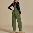 thumbnail image 6 of successthop Fleece Overalls Adult Solid Color Casual Loose Jumpsuit Long Sleeved V Neck Jumpsuit Casual Pajama Pocket Jumpsuit Green M, 6 of 9