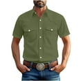thumbnail image 2 of Evdexr Pearl Snap Shirt Mens Cowboy Western Shirts Collared Chest Pocket Beach T-Shirts Stylish Short Sleeve Cotton Big and Tall Button Down Tees Dark Green M, 2 of 6