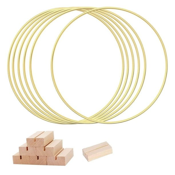 6 Piezas de Centro de Mesa de Floral de Metal Grande de 12 Pulgadas para Mesa, Anillo de Dorada con Soportes de Madera de 6 Piezas, Anillos de