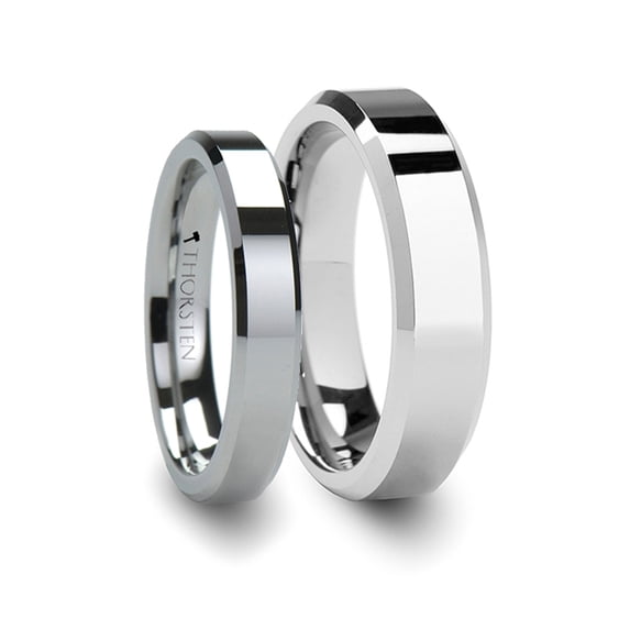 Thorsten AKRON MATCHING Rings Set Roma Beveled Tungsten Carbide Wedding Ring