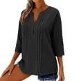thumbnail image 6 of Mceream Womens Linen Button Down Shirts Oversized 3/4 Sleeve Casual Loose Fit V Neck Blouses Summer Boho Tops Plus Size Blusas De Lino Para Mujer Black XXL, 6 of 6