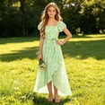 thumbnail image 6 of SGFCWSX Girls Maxi Dress Square Neck Flutter Sleeve Daisy Floral Print High Low Belted Dresses for Kids Green Size 5T, 6 of 7