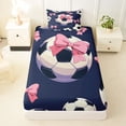 thumbnail image 3 of Castle Fairy Soccer Print Twin Sheets 3pcs, Pink Ribbon Bow Bedding, Black Navy Blue,1 Fitted Sheet, 1 Flat Sheet and 1 Pillowcase, 3 of 6