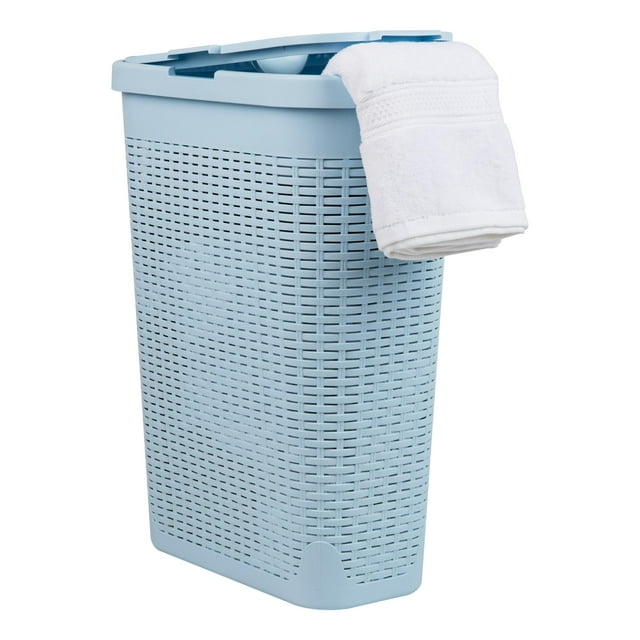 Cesto de ropa Mind Reader Slim de 40 litros con tapa de plástico azul bebé
