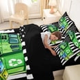 thumbnail image 4 of Castle Fairy Patriotic Recycle Truck Twin Bedding Sets 7-Piece for Adults, Eco Garbage Bin Bedding Comforter Set for Bedroom, Black White Green,Black Reversible, 4 of 7