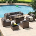 thumbnail image 4 of Aoxun 8 Piece Patio Furniture Set with 44” Fire Pit Table Wicker Rattan Outdoor Sectional Sofa Set with Coffee Table and 4” Thickened Cushions, Gray (Waterproof Cover Included), 4 of 7