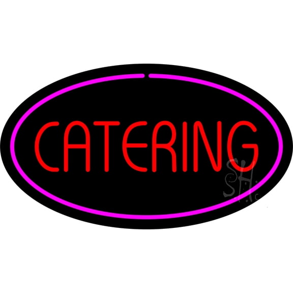 Catering Oval Purple LED Neon Sign 20 x 37 - inches, Black Square Cut Acrylic Backing, with Dimmer - Bright and Premium built indoor LED Neon Sign for restaurant window and interior decor.