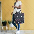 thumbnail image 4 of FORMRS Womens Canvas Tote Bag with Zipper Inner Pocket Shoulder Handbag, Blue Stars Pattern, 4 of 7