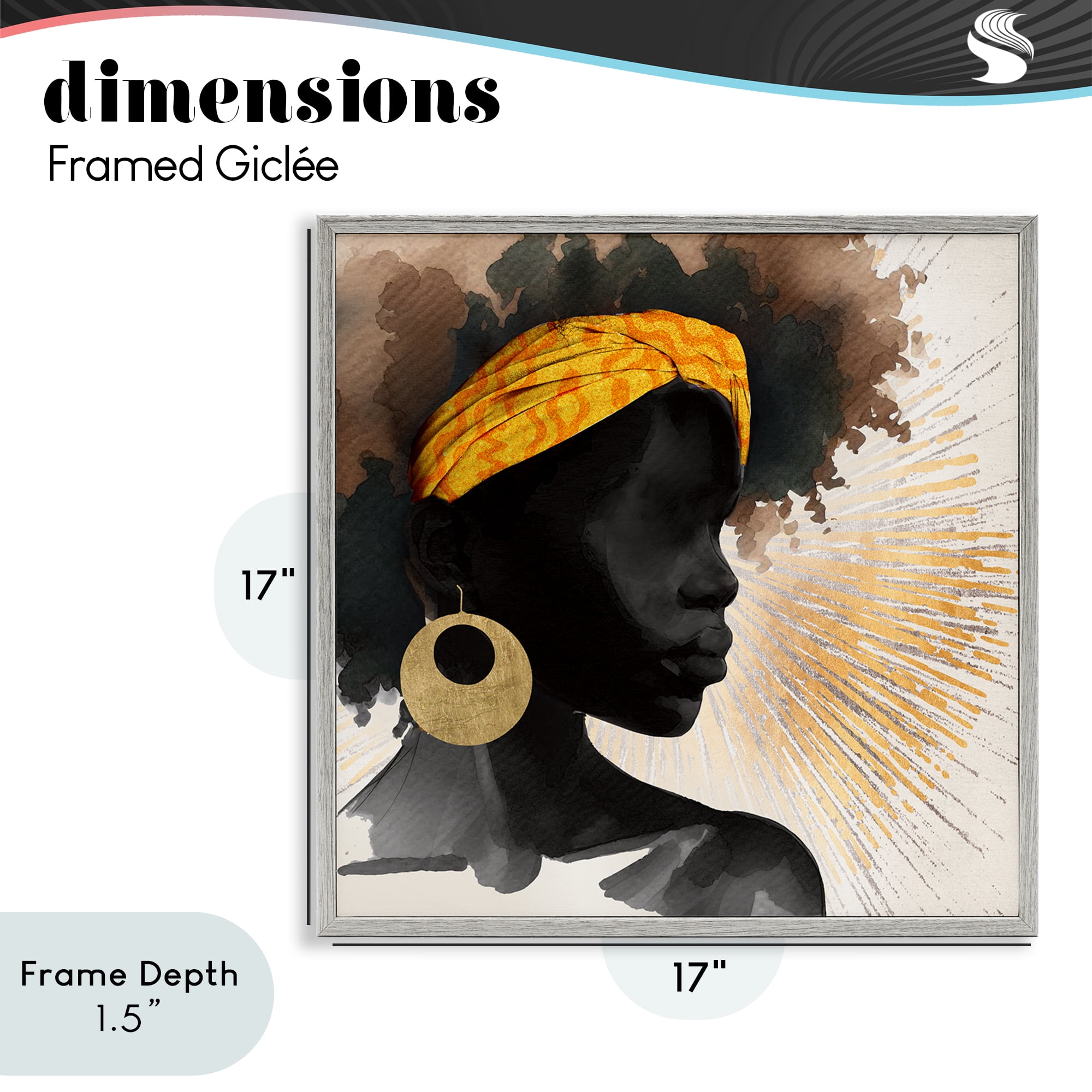 Stupell Industries Sunburst Silhouette with Headwrap Gray Framed Giclee Art, design by CAD Designs