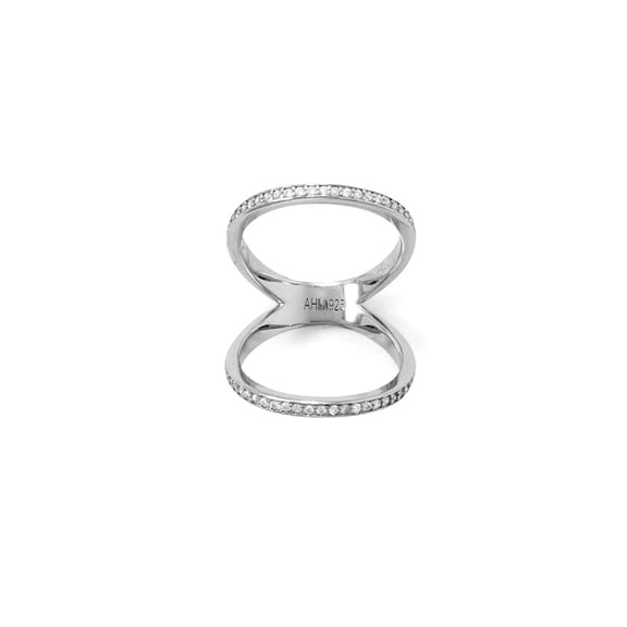 925 Sterling Silver Rhodium Plated CZ Double Band Knuckle Ring 2mm Channel Set 1mm CZs Base of Ring for Women and Men