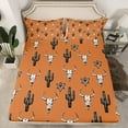 thumbnail image 2 of Feelyou Brown Western Bohemian Twin Sheet Sets, Hippie Skeleton Print Twin Fitted Sheet, Cartoon Cowgirl Cactus Flat Sheet, Microfiber Bedroom Decor, 3pcs, 2 of 7