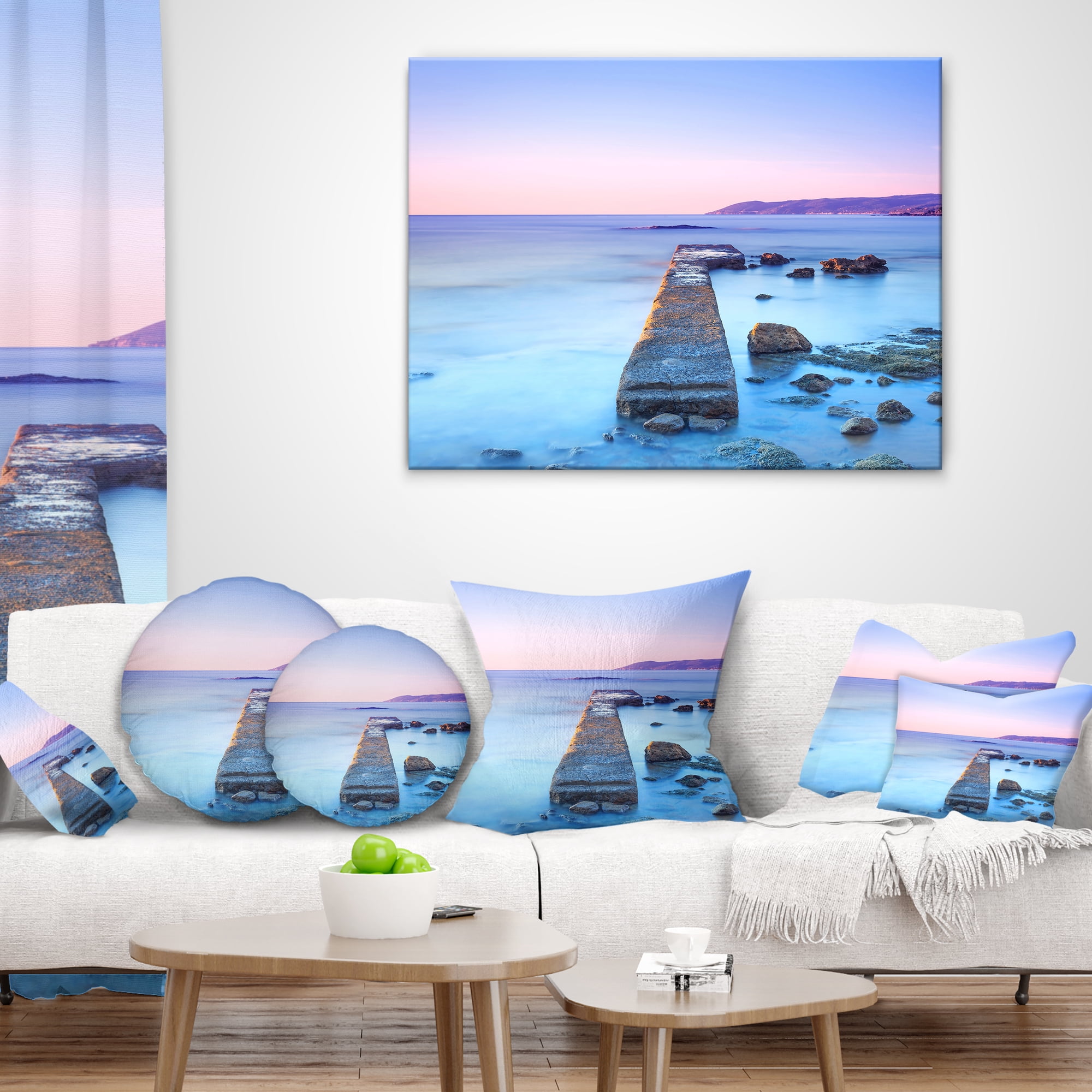 Designart Purple Sea and Sky - Seascape Throw Pillow - 18x18