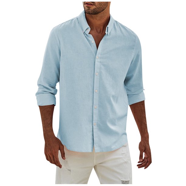 Men's Fashion Long Sleeve Solid Colour Casual T Shirt Button Regular Fit Shirt Top 3XL