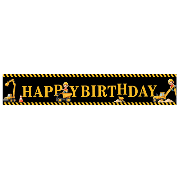 Construction Theme Happy Birthday Banner Decorative Trucks Colorful For Kids Party Indoor Celebration