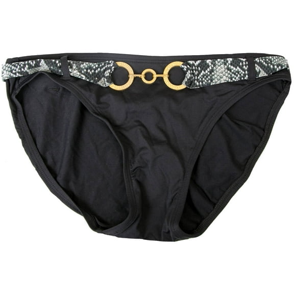 Coco Reef Women's Black with Gold Detail Snake Print Belted Bikini Swim Bottom