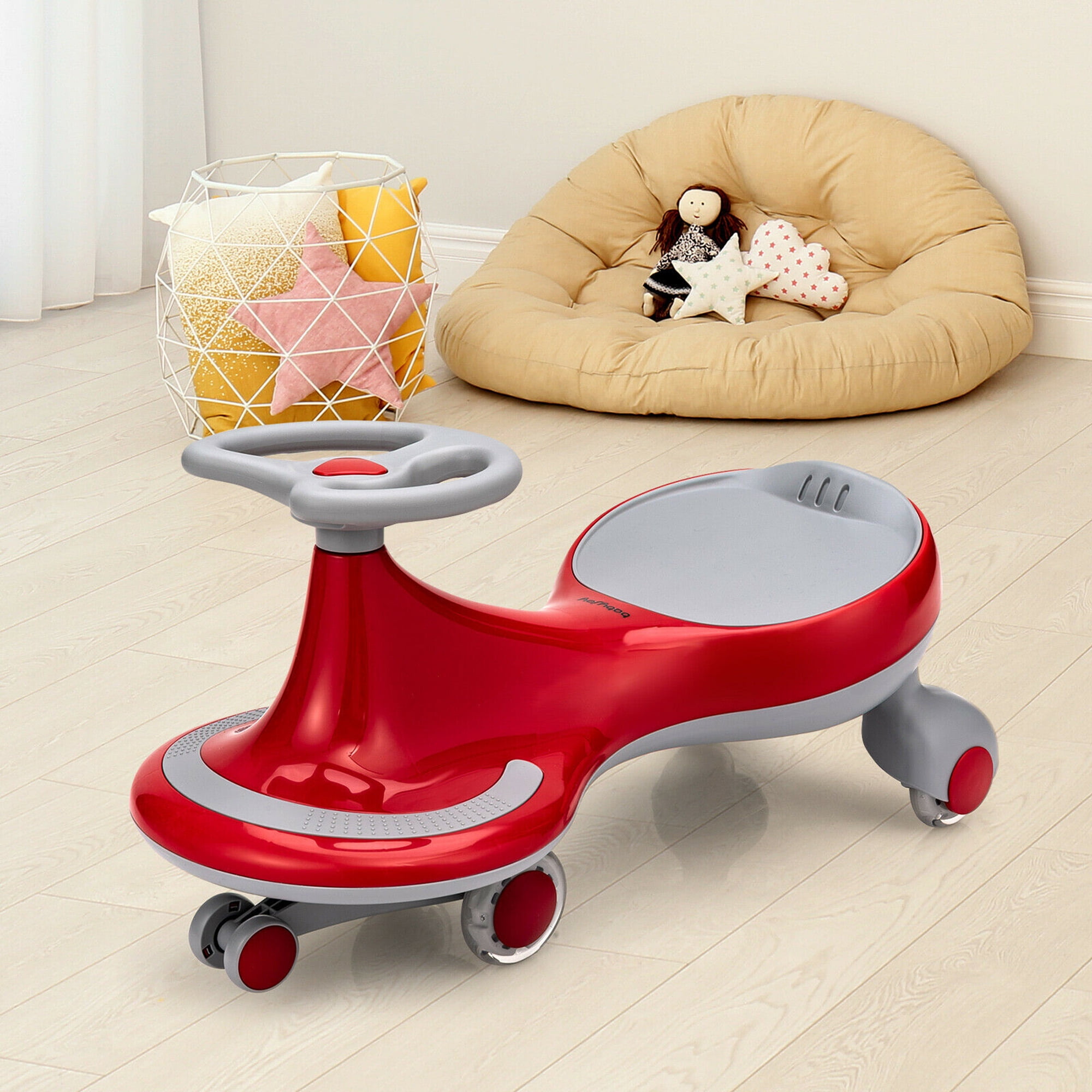 Gymax Toddlers & Kids Wiggle Car Ride-on Toy w/ Flashing Wheels Red