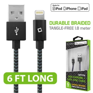 Cellet Premium Lightning 8 Pin Data Sync Cable, Apple MFI Certified Heavy Duty Nylon Braided 6ft. (1.8m) USB Charging/Data Sync Cable for Apple iPhones, iPads and other Lightning Enabled