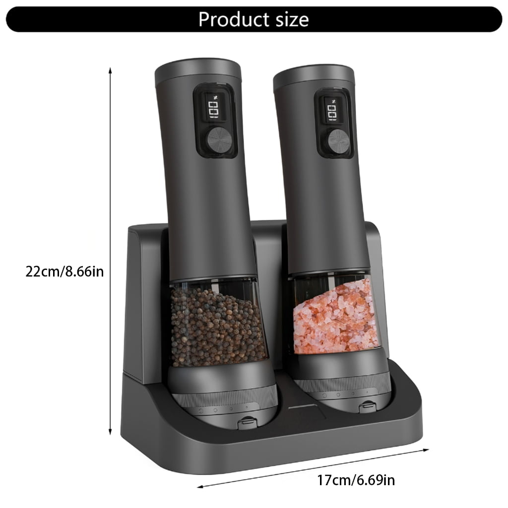 Electric Pepper Grinders Set With USB Charging Dock 100ml Clear Container Spill Cover For Home Cooking