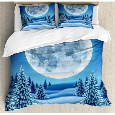Northwoods Duvet Cover Set Queen Size Cold Season Landscape With
