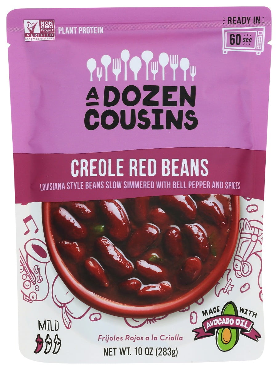 A Dozen Cousins Seasoned Beans, Microwaveable, Vegan and Non-GMO Meals Ready to Eat Made with Avocado Oil (Creole Red Beans, 6 Pack)
