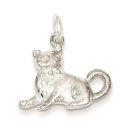 Cat Solid 3-D Polished Charm Pendant 16mmx21mm 925 Sterling Silver