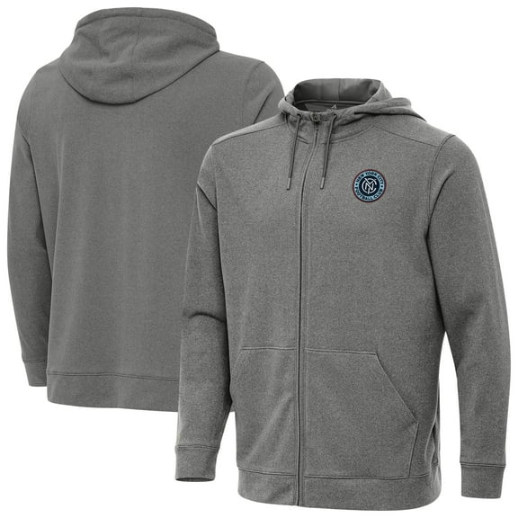 Men's Antigua Heather Charcoal New York City FC Effortless Full-Zip Hoodie Jacket