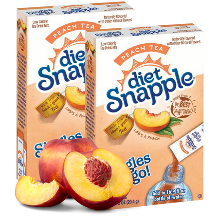 Snapple Diet Singles To Go Peach Tea-Made from Black & Green Tea Flavored Powder Drink Mix Zero Sugar, Low-Calorie Fruity Taste Water Enhancer Quick & Convenient Water Beverages (2 Boxes- 12 Total )