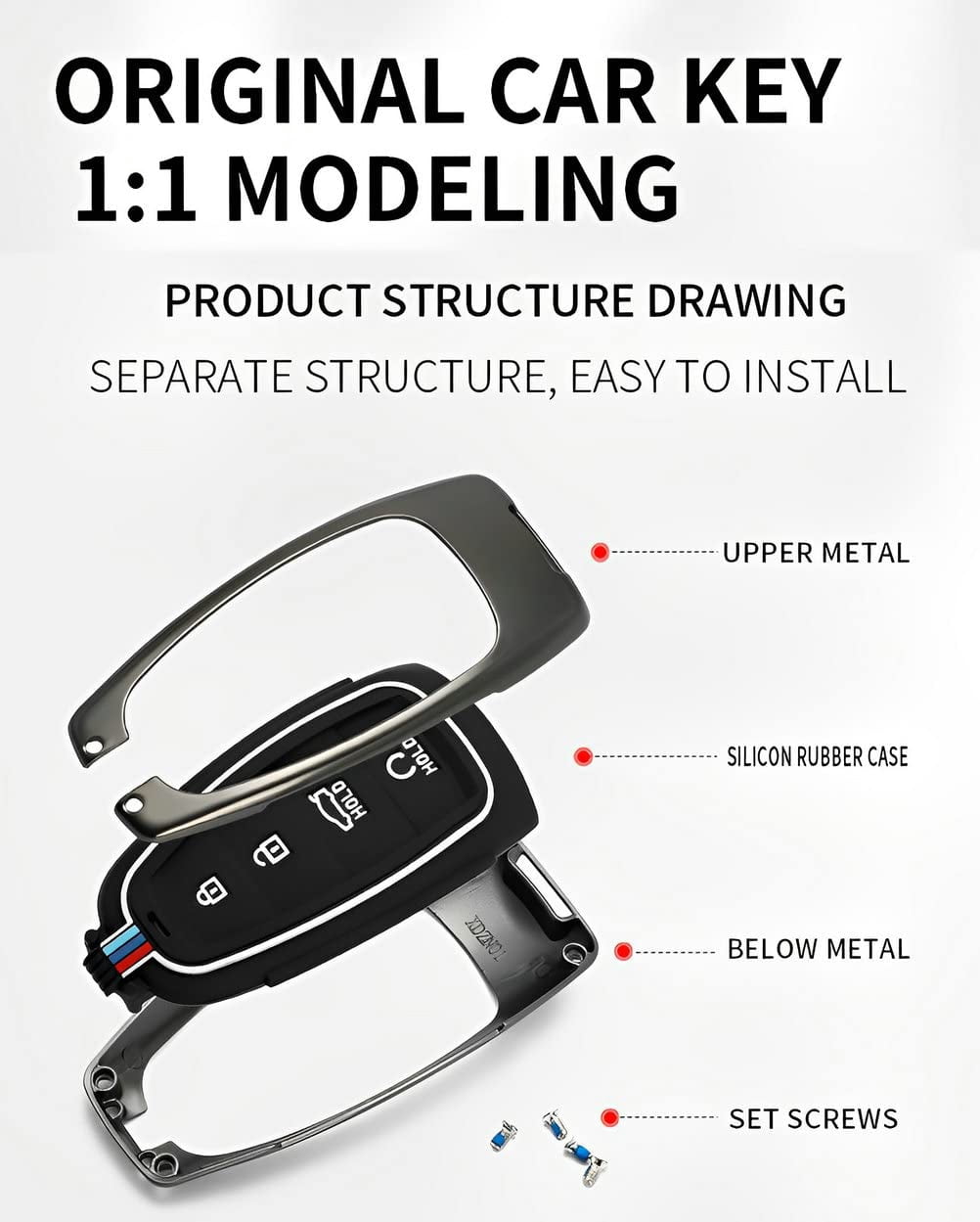 for Hyundai Key Fob Cover Case Metal Smart Key Holder Protector Compatible for Tucson Santa fe Sonata 2020-2024 7 Button
