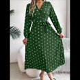 thumbnail image 4 of Vestido Plisado de Larga con Cuello en V y Lunares para Mujer, Informal, Holgado y con Cinturón Verde L, 4 of 10