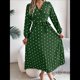 thumbnail image 4 of Vestido Plisado de Larga con Cuello en V y Lunares para Mujer, Informal, Holgado y con Cinturón Verde S, 4 of 10