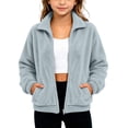 thumbnail image 2 of Hurxie Girls Sherpa Jacket Fleece Coat Full Zip Outerwear with Pockets Fuzzy Fall Winte Warm Stand-up Collar Kids Clothes 12-13 Years, 2 of 7