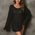 thumbnail image 2 of Lenpel Women's Crochet Knit Sweaters Long Sleeve Scoop Neck Hollow out Casual Pullover Tunic Tops Beach Cover Ups(Black,X-Large), 2 of 7