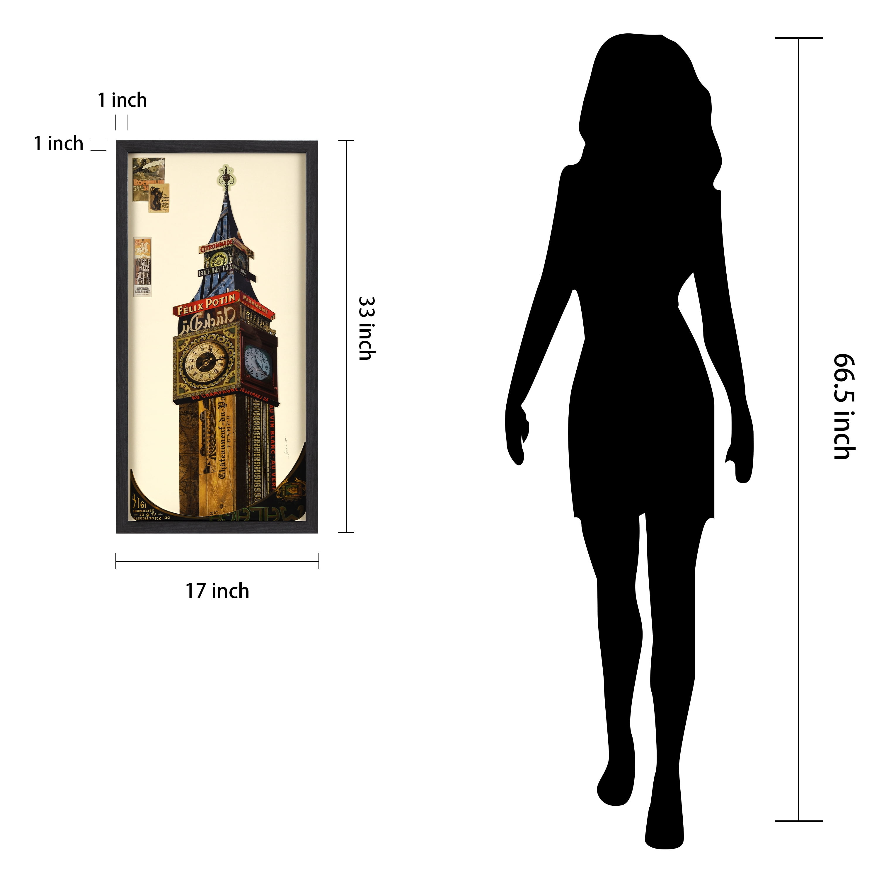 Empire Art Direct "Big Ben" Alex Zeng's dimensional collage, under glass & a black shadow box frame