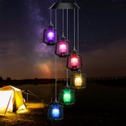 Rirool LED Solar Powered Lanterns Wind Chime - Color Changing, Waterproof, Six Chimes Spiral Spinner Windchime - Portable Outdoor/Indoor Patio Deck Yard Garden Home Deco
