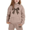 thumbnail image 4 of Ulitacool Cute Fall Outfits For Girls Winter Long Sleeve Hoodie Set Pullover Bow Prints Sweatshirt And Joggers Kids Clothes Sweet Clothing Khaki 4-5 Years, 4 of 4