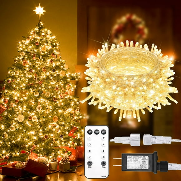 Cadena de luces Suddus 100 LED, 10 m, color blanco cálido, resistente al agua