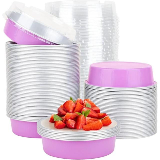 Mini Ramekins with Lids oz Disposable Aluminum Foil Cake Baking Tins Pans Creme Brulee Tart Pie Tins Silver Small Individual Round Containers Oven for Baking