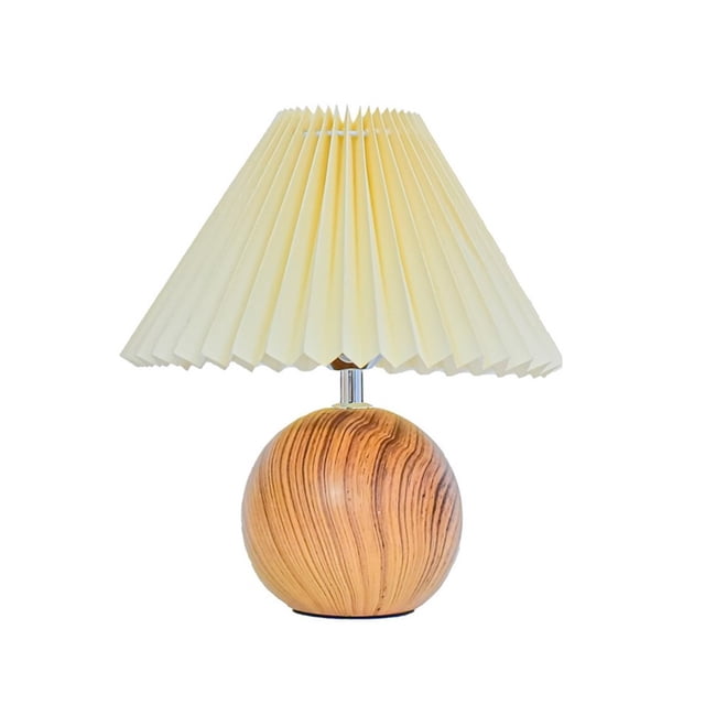Lámpara de mesa de cerámica retro con pantalla plisada, mesita de noche redonda for dormitorio