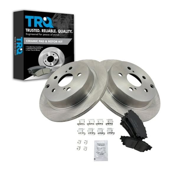TRQ Rear Brake Pad & Rotor Kit Brake Pads Brake Rotor Ceramic Fits Select 2016-2019 Toyota Mirai 2012-2017 Prius V