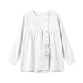 thumbnail image 3 of Klisyaur Womens Crew Neck Shirts Side Button Up Long Sleeve Tunic Tops Casual Loose Comfy Fall Winter Blouses, 3 of 8