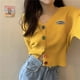 thumbnail image 4 of Minnieouse Mujer Camisa de punto Suelta Retro Manga larga Botón Suéter Otoño Abrigo Prendas para la parte del cuerpo Amarillo, 4 of 6