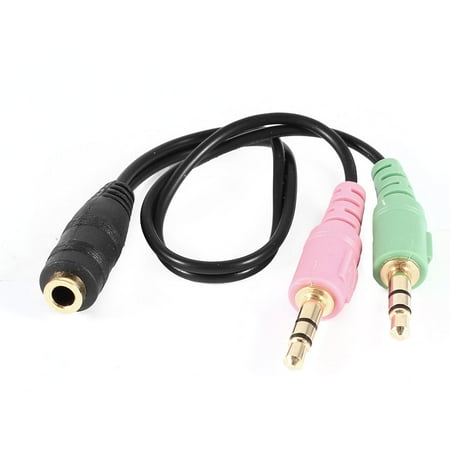 Female Speaker Cable - 21cm Length 3.5mm Stereo 2 Male to Female Speaker Audio Cable Adapter Black