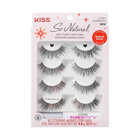KISS So Natural Holiday False Eyelashes, ‘Fluffy Natural’, 10mm-12mm, 4 Pairs   Lash Glue