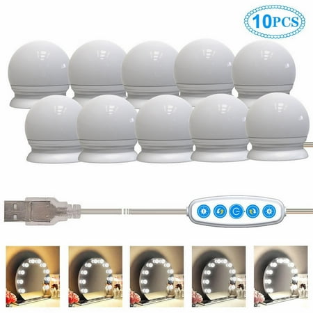 

LED Vanity Lights For Mirror Hollywood Style Vanity Lights With 10 Dimmable Bulbs Adjustable Color & Brightness USB Cable Mirror Lights Stick on for Makeup Table Dressing Room White