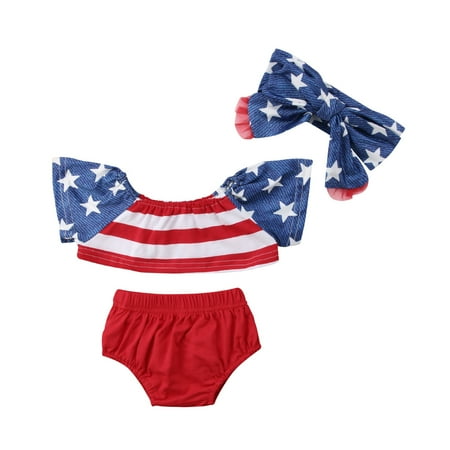 

Independence Day Newborn Baby Girl Summer Clothes Striped Tank Tops+Shorts Pants Outfits Set