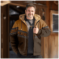 thumbnail image 2 of Men's Winter Print Hooded Jacket, Ethnic Pattern Fleece-Lined Thick Casual Zipper Coat for Outdoor Leisure and Holiday Gift,Light Brown,7XL, 2 of 5